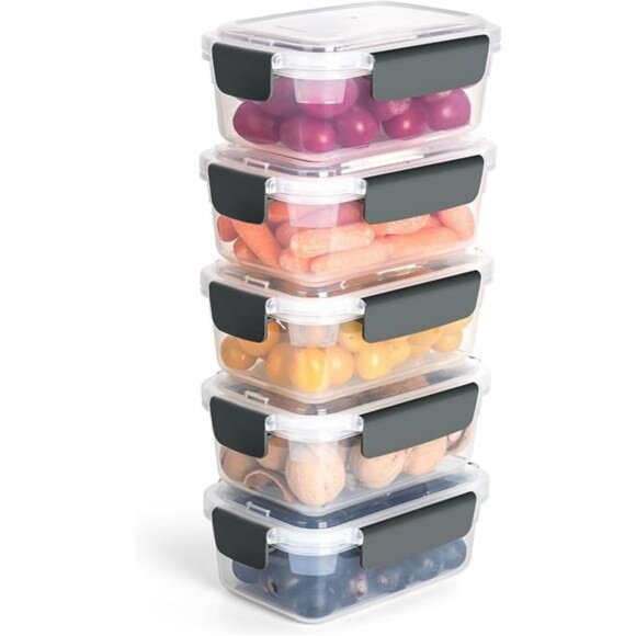 3 cup Plastic Food Storage Containers with Lids Nestable Freezer Dishwasher Safe - Picture 1 of 8